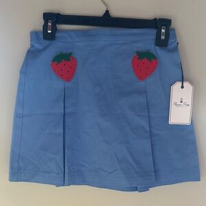 Classic Prep Blue Skirt with Strawberry Details
